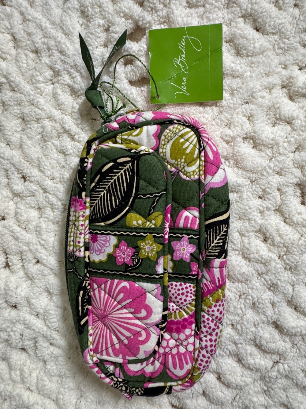 Vera Bradley Pink and Olive Floral Quilted Wristlet Pouch